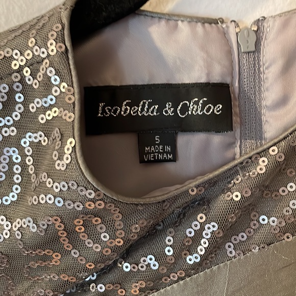 Isabell & Chloe Silver Party Dress with Sequin Bodice and tiered chiffon skirt - Picture 2 of 4